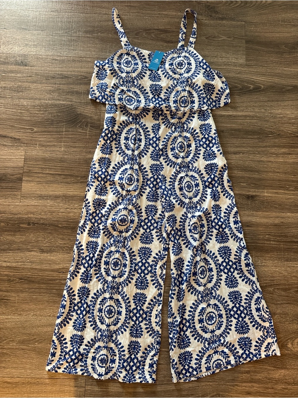 NWT Cupshe Blue and White Printed Women’s Sundress Jumpsuit Size L At Best